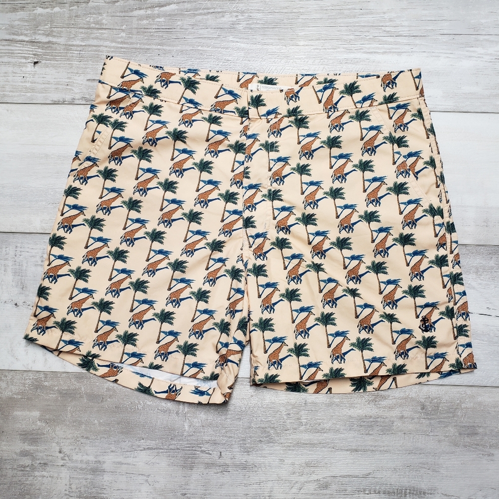 Retromarine New York Swim Trunks Swimsuit Giraffe Print Medium Drawstring Lined